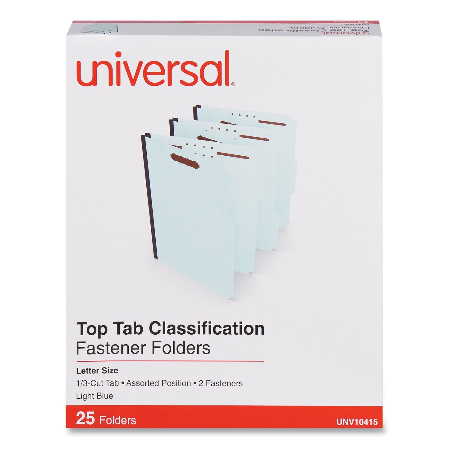 Universal® Top Tab Classification Folders, 1" Expansion, 2 Fasteners, Letter Size, Light Blue Exterior, 25/Box