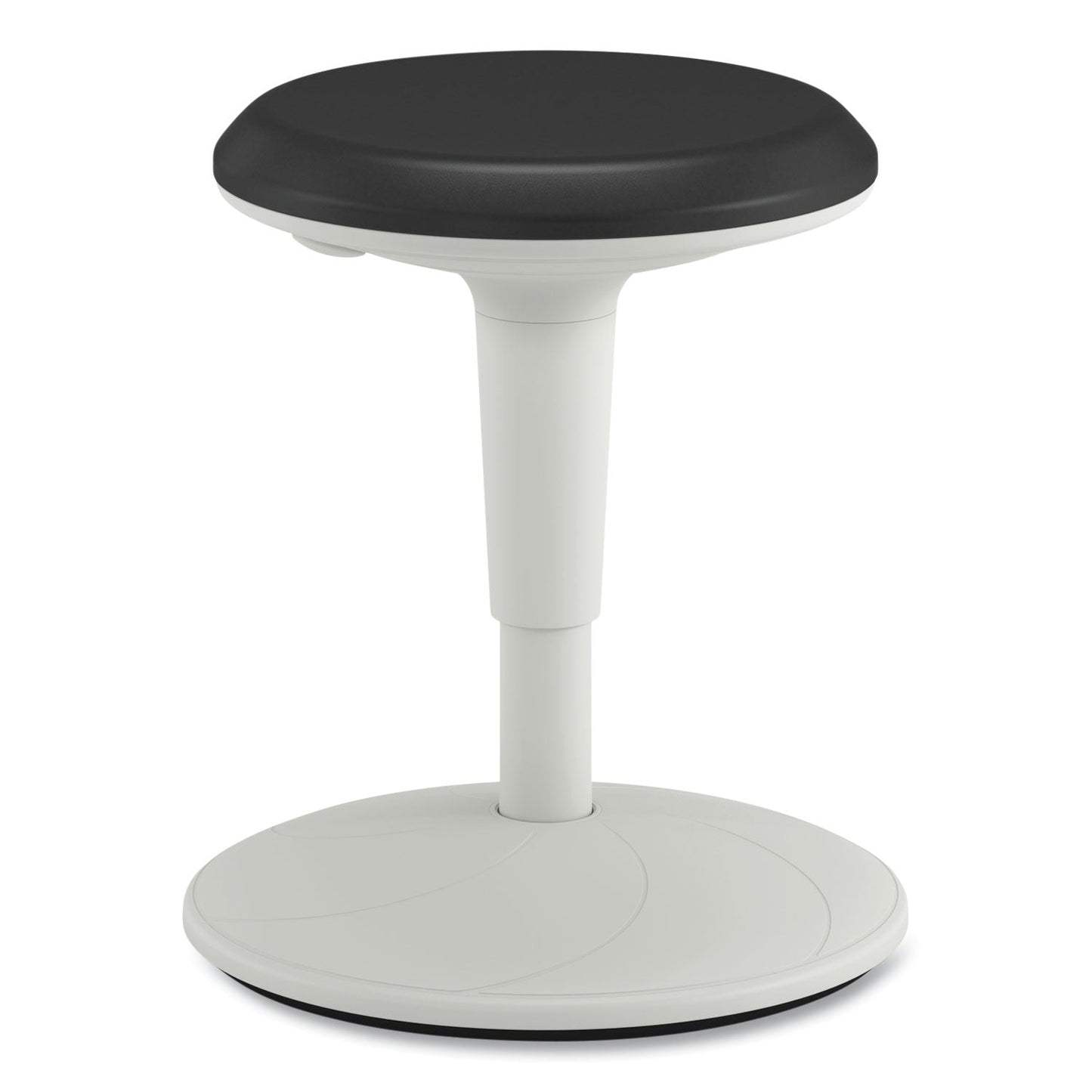 HON® Revel Adjustable Height Fidget Stool, Backless, Supports Up to 250 lb, 13.75" to 18.5" Seat Height, Black Seat, White Base