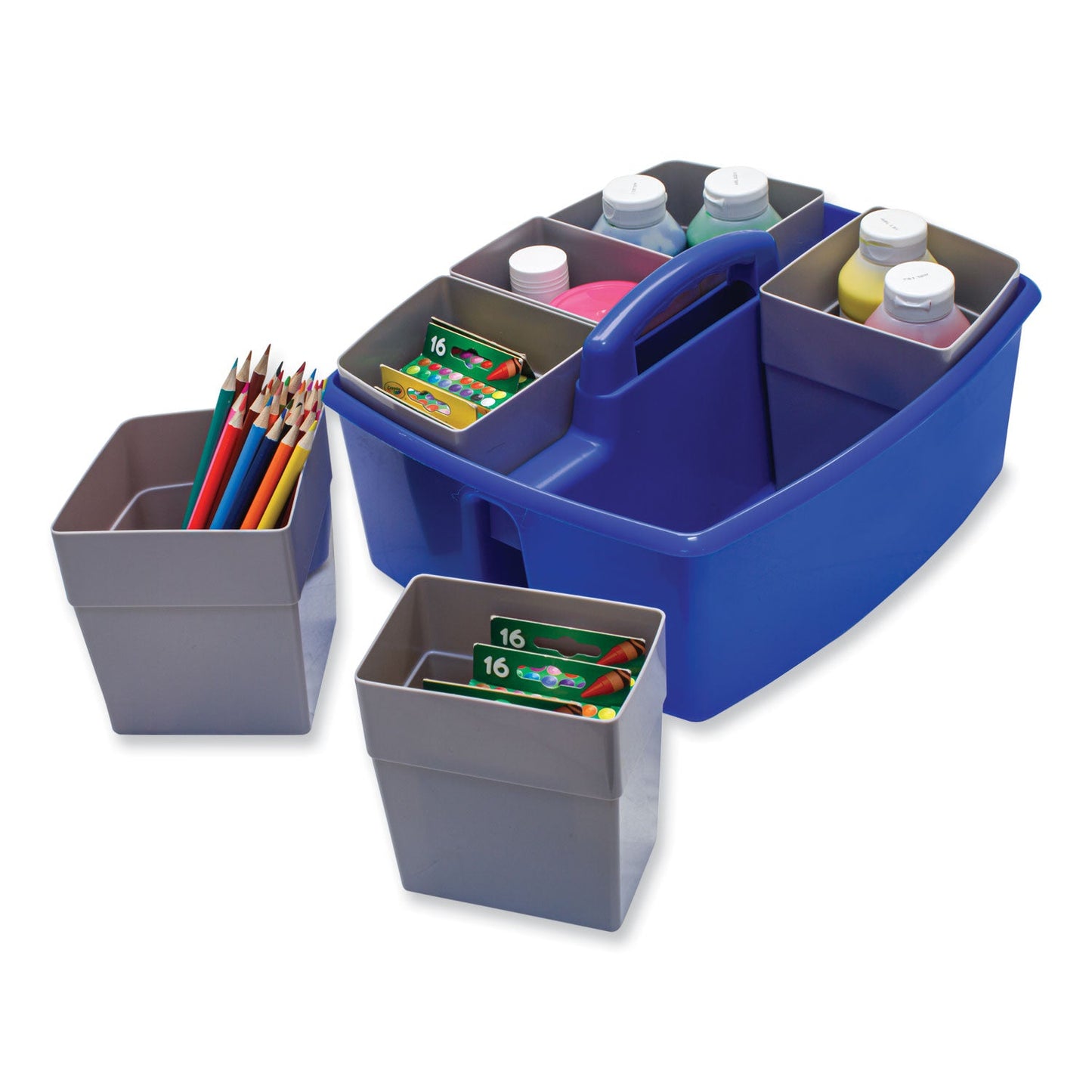 Storex Large Caddy with Sorting Cups, Blue, 2/Carton