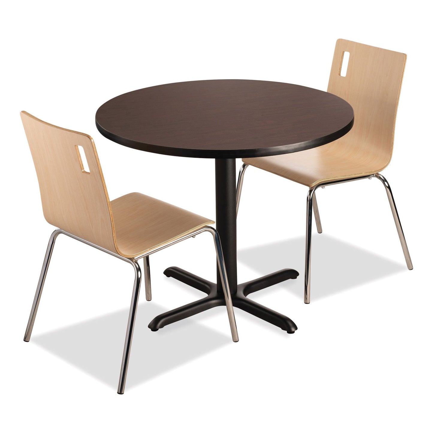NPS® Cafe Table, 36" Diameter x 30h, Round Top/X-Base, Mahogany Top, Black Base