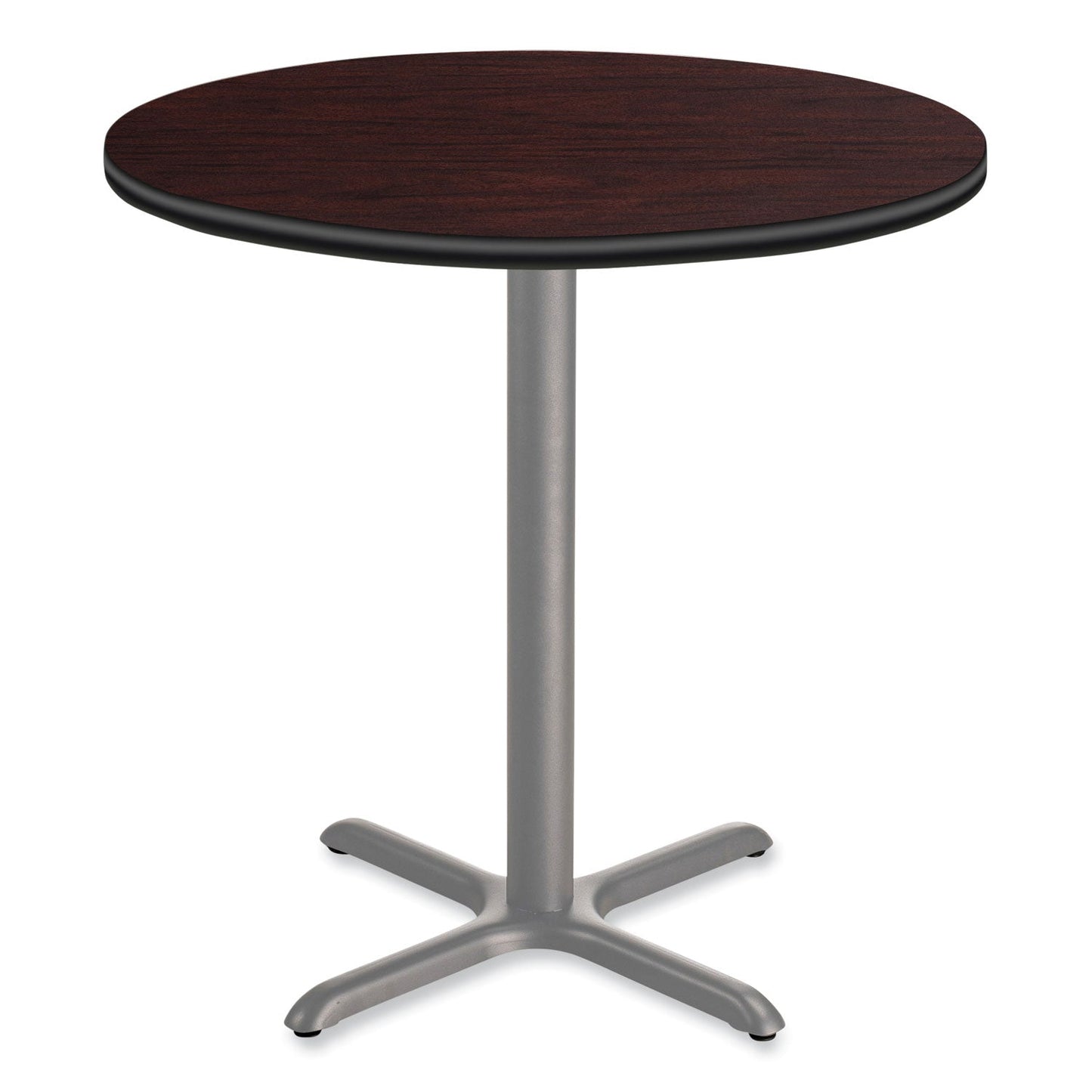 NPS® Cafe Table, 36" Diameter x 42h, Round Top/X-Base, Mahogany Top, Gray Base