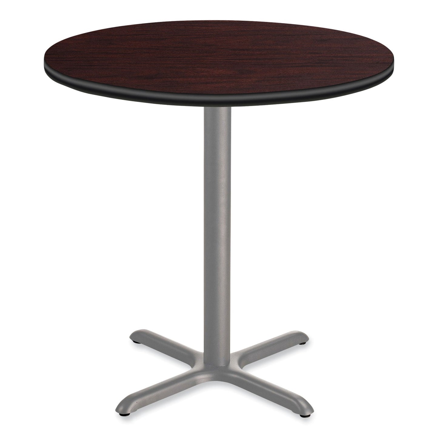 NPS® Cafe Table, 36" Diameter x 36h, Round Top/X-Base, Mahogany Top, Gray Base