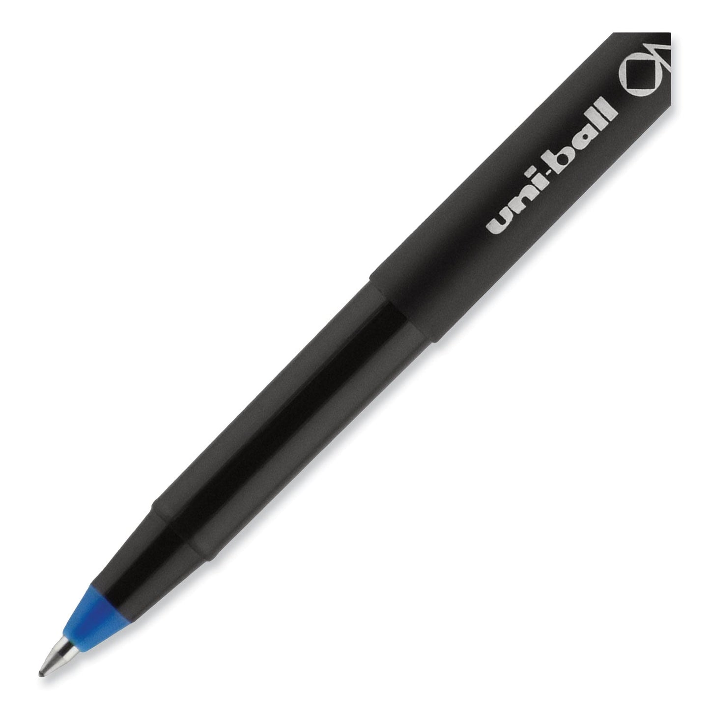 uniball® ONYX Rollerball Pen, Stick, Extra-Fine 0.5 mm, Blue Ink, Black/Blue Barrel, Dozen