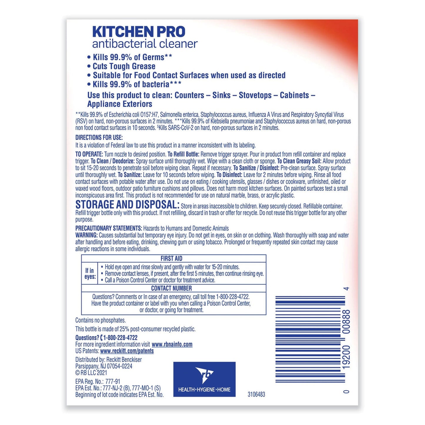 LYSOL® Brand Kitchen Pro Antibacterial Cleaner, Citrus Scent, 22 Oz Spray Bottle, 9/carton