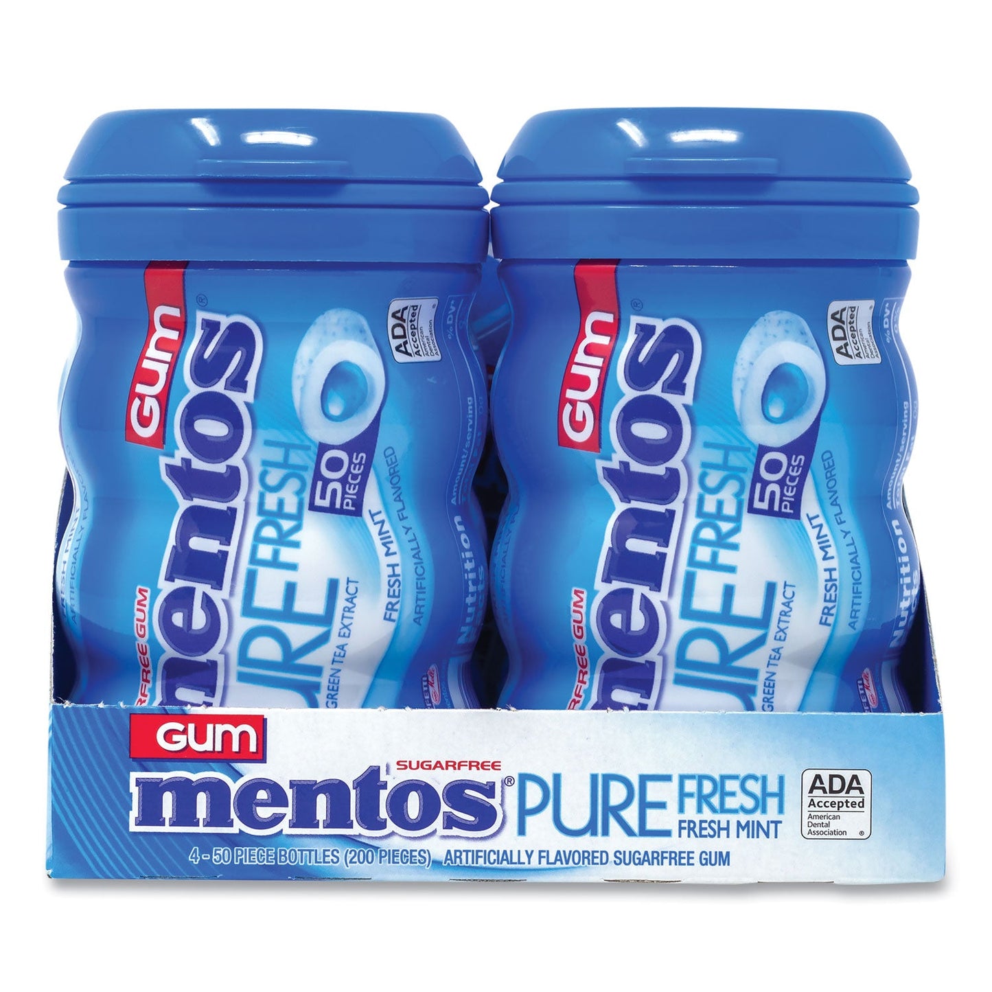 Mentos® Pure Fresh Gum Variety Pack, Fresh Mint/Spearmint, 50 Pieces/Bottle, 8 Bottles/Carton