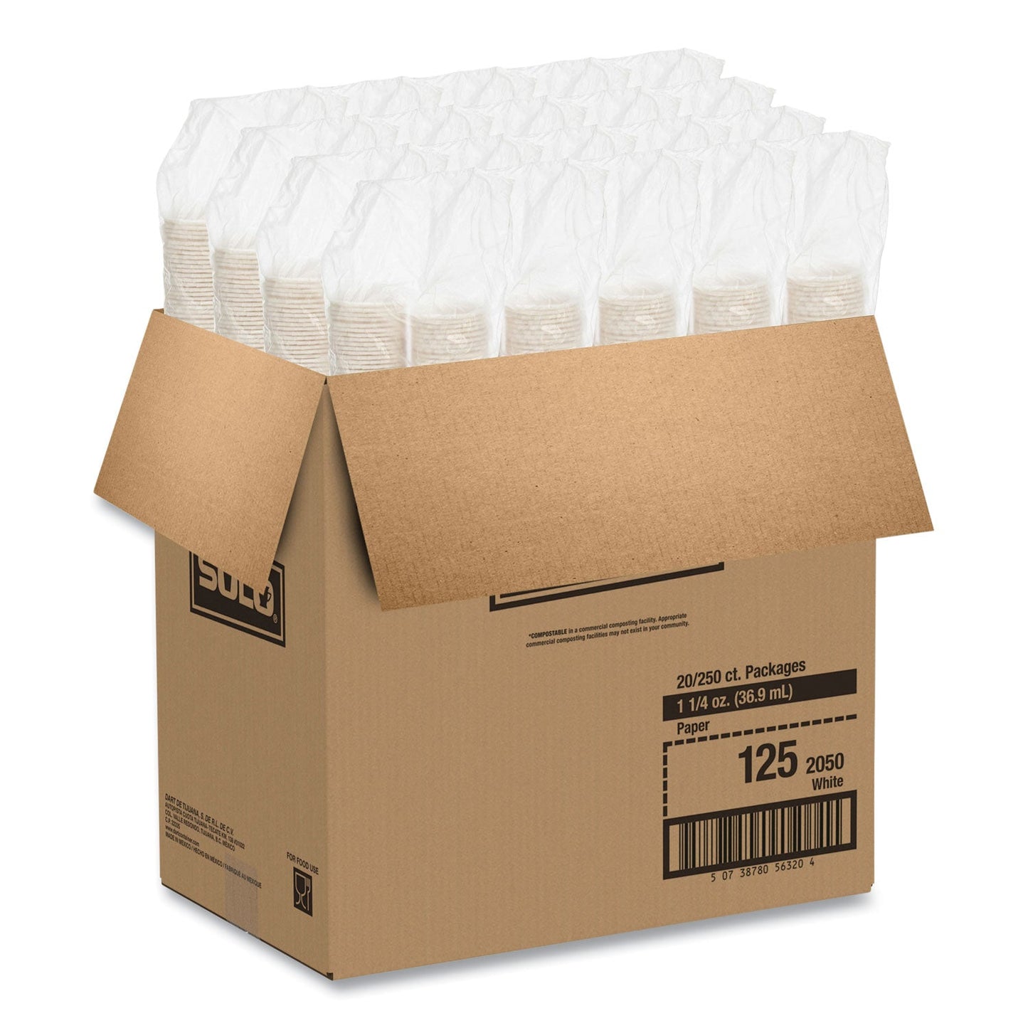 SOLO® Paper Portion Cups, 1.25 oz, White, 250/Bag, 20 Bags/Carton
