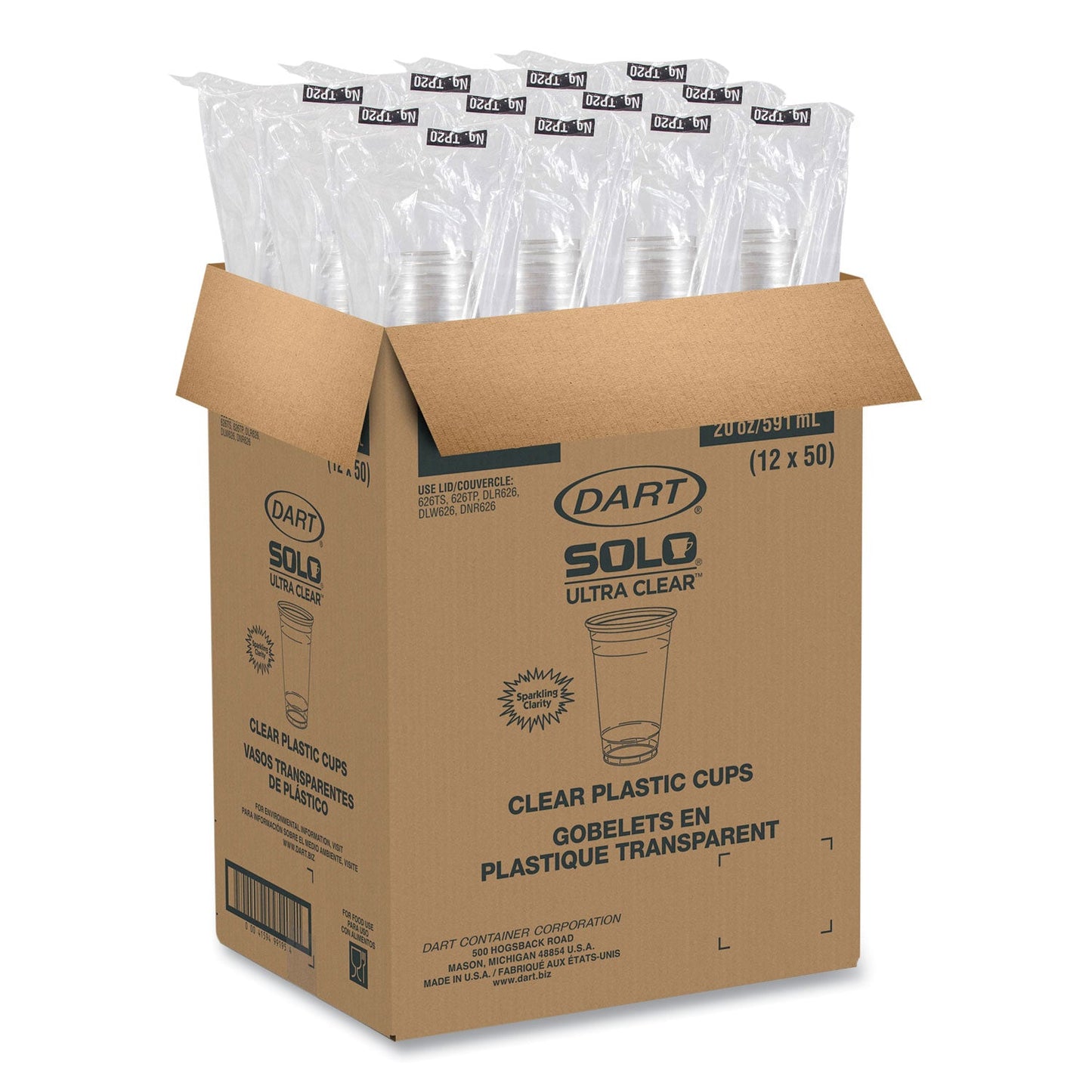 SOLO® Ultra Clear Cups, 20 oz, Plastic, 50/Bag, 12 Bags/Carton