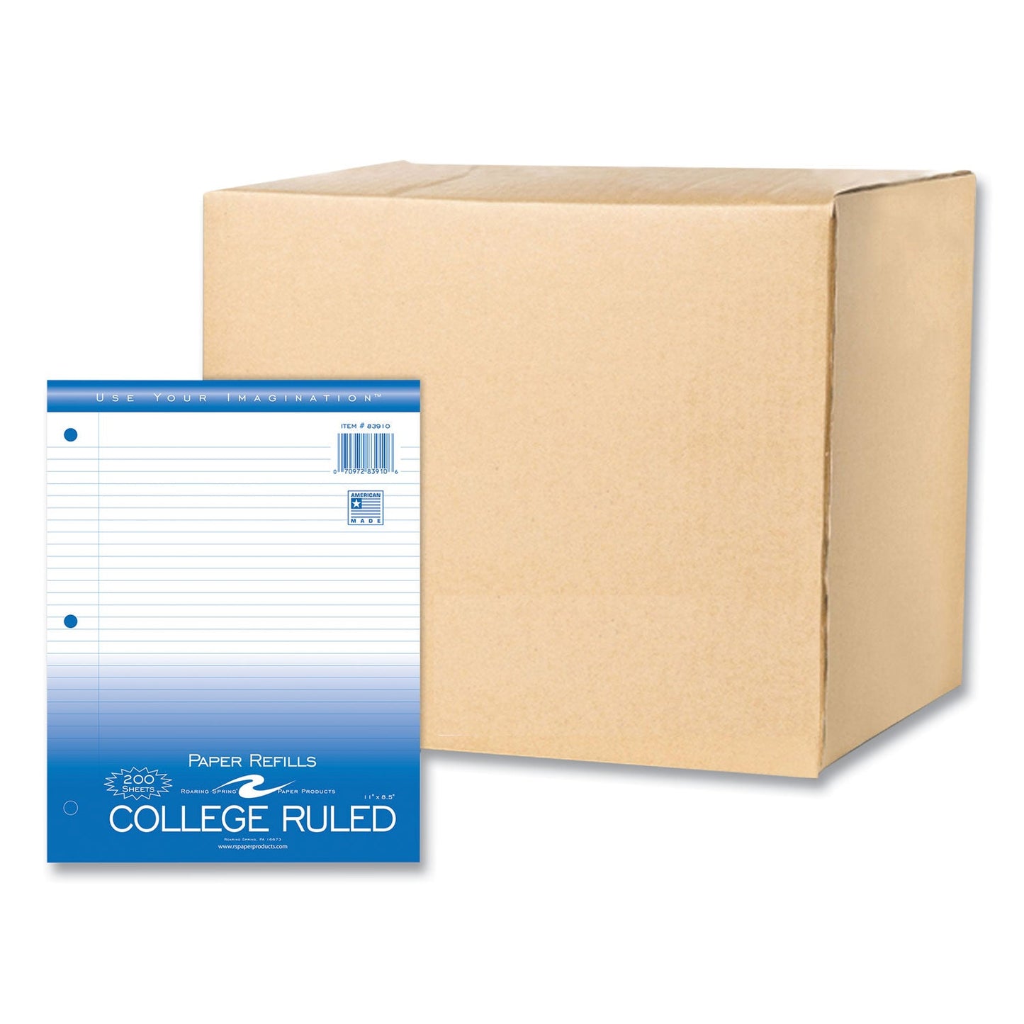 Roaring Spring® Loose Leaf Paper, 8.5 x 11, 3-Hole Punched, College Rule, White, 200 Sheets/Pack, 24 Packs/Carton