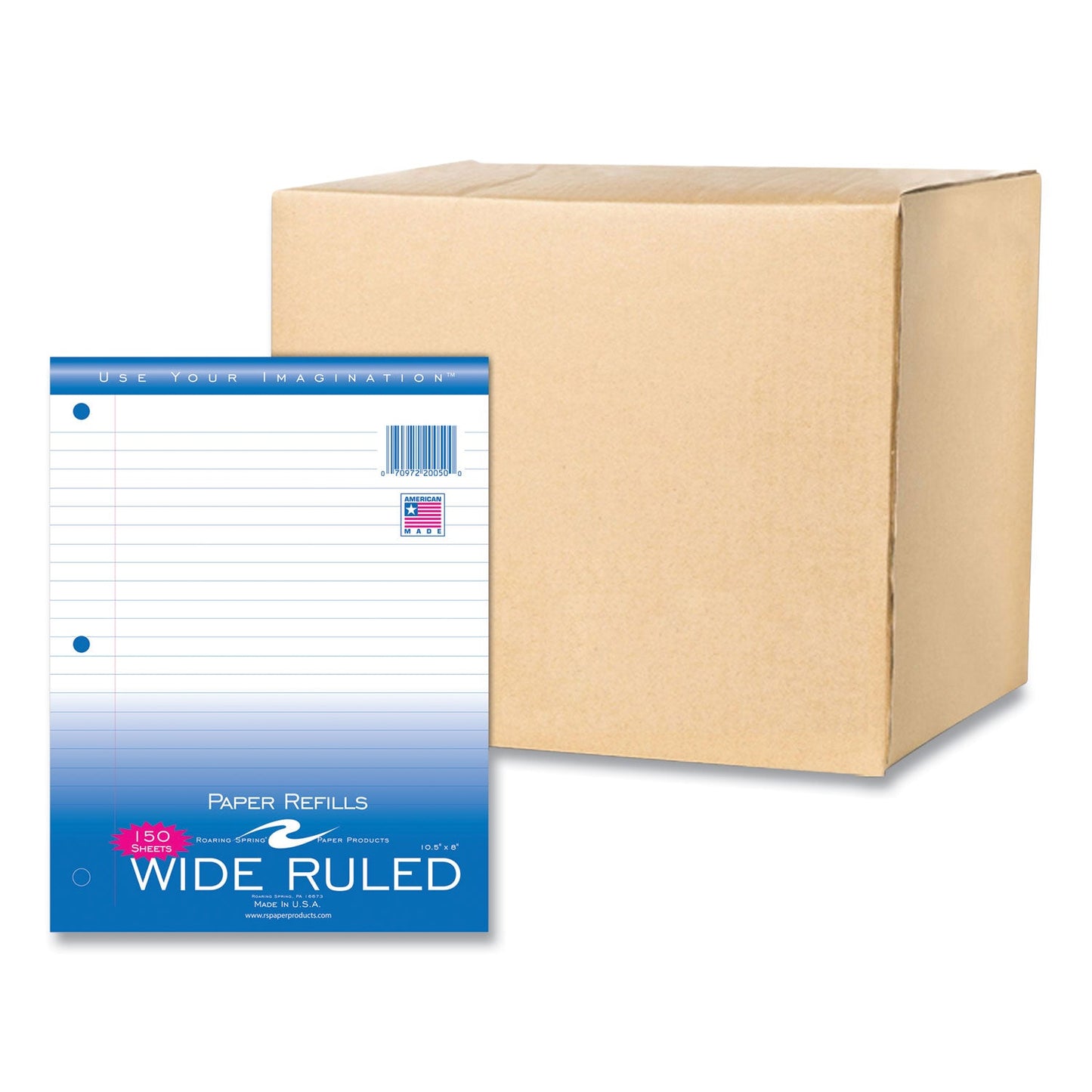 Roaring Spring® Loose Leaf Paper, 8 x 10.5, 3-Hole Punched, Wide Rule, White, 150 Sheets/Pack, 24 Packs/Carton