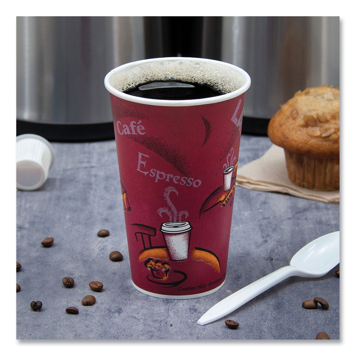 SOLO® Single-Sided Poly Paper Hot Cups, 20 oz, Bistro Design, 600/Carton