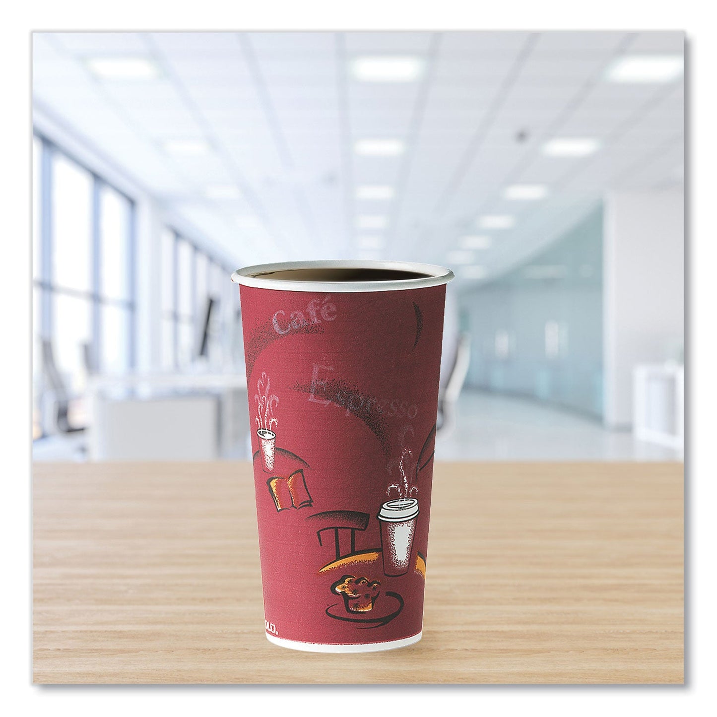 SOLO® Single-Sided Poly Paper Hot Cups, 20 oz, Bistro Design, 600/Carton