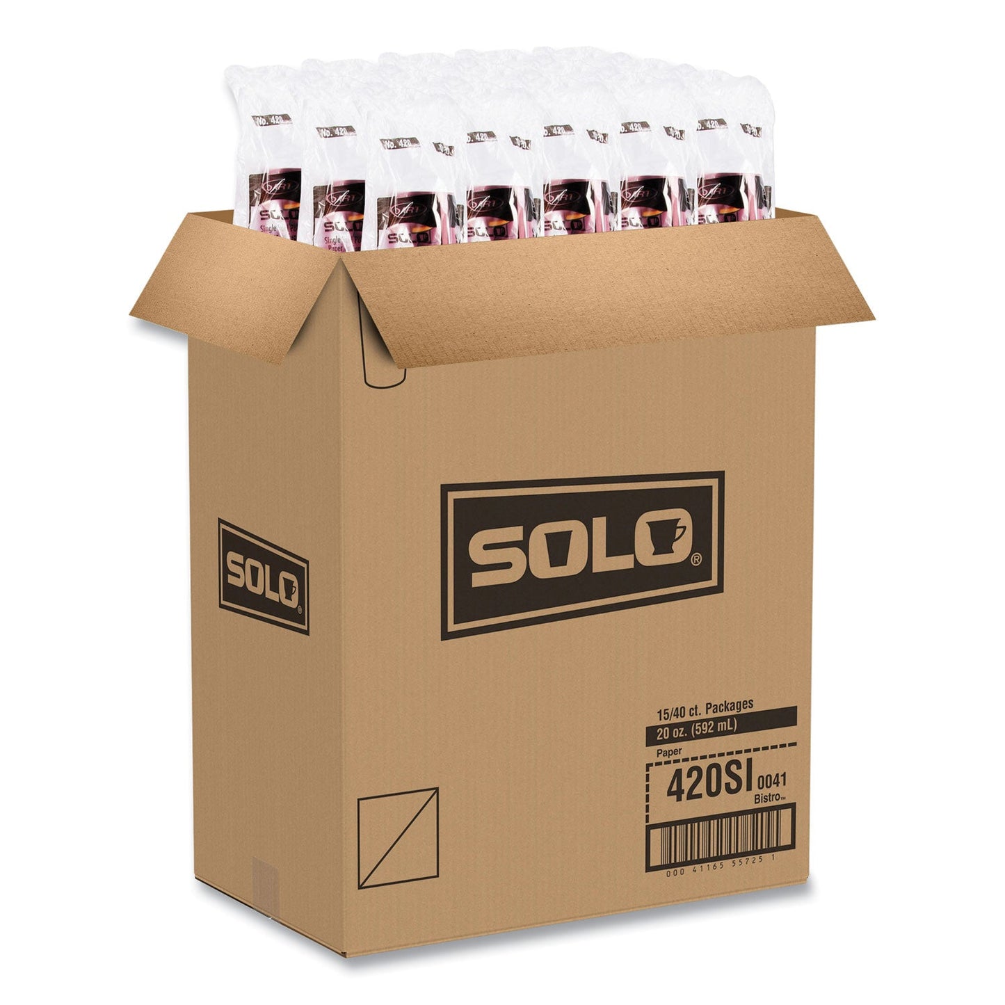 SOLO® Single-Sided Poly Paper Hot Cups, 20 oz, Bistro Design, 600/Carton