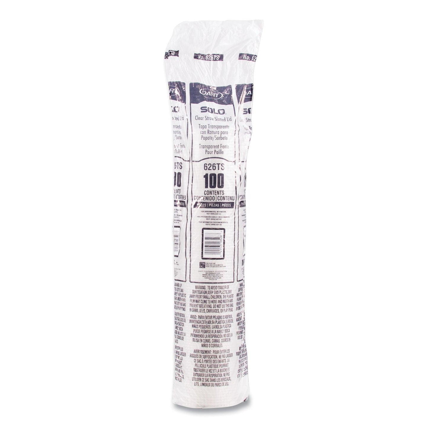 SOLO® PETE Flat Straw-Slot Cold Cup Lids, Fits 16 oz to 24 oz Cold Cups, Plastic, Clear, 100/Pack, 10 Packs/Carton