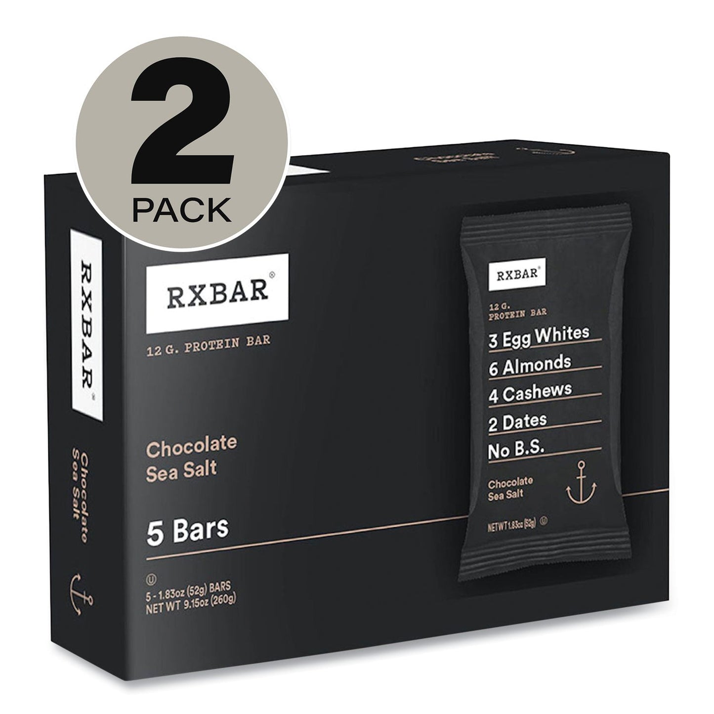 RXBAR® Adult Bars, Chocolate Sea Salt, 1.83 oz Bar, 5 Bars/Box, 2 Boxes/Carton