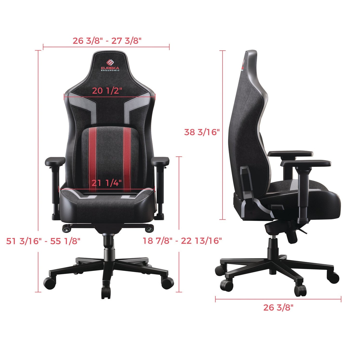 Eureka Ergonomic® Python II Ergonomic Chair, Supports up to 300 lb, 18.88" to 22.83" Seat Height, Black Fabric Seat, Black/Red Fabric Back