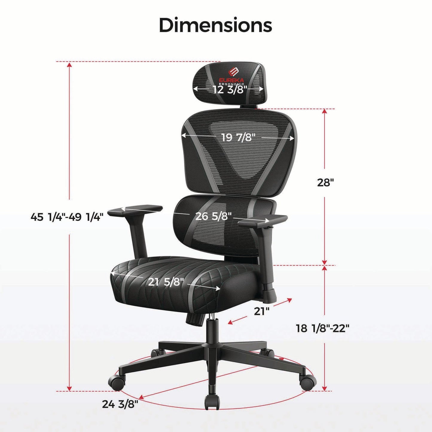 Eureka Ergonomic® Norn Ergonomic Chair, Supports Up to 275 lb, 18.11" to 22.04" Seat Height, Black/Gray Mesh Seat/Back, Black Base