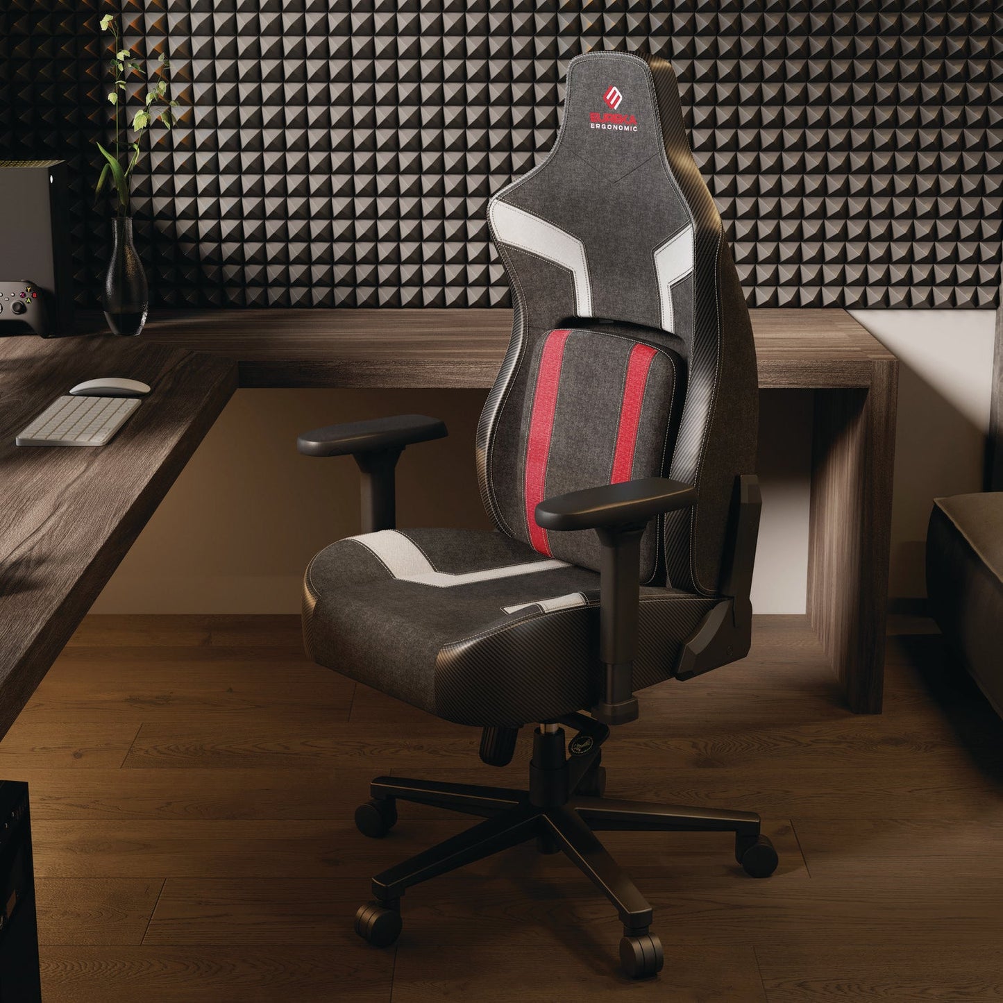 Eureka Ergonomic® Python II Ergonomic Chair, Supports up to 300 lb, 18.88" to 22.83" Seat Height, Black Fabric Seat, Black/Red Fabric Back