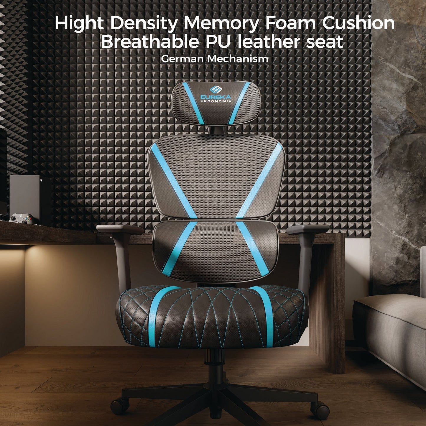 Eureka Ergonomic® Norn Ergonomic Chair, Supports Up to 275 lb, 18.11" to 22.04" Seat Height, Black/Blue Mesh Seat/Back, Black Base