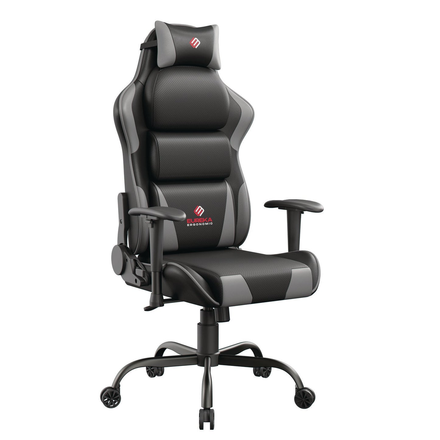 Eureka Ergonomic® Hector Ergonomic Chair, Supports Up to 300 lb, 20.25" - 24.25" Seat Height, Black PU Leather Seat, Black/Gray PU Leather Back
