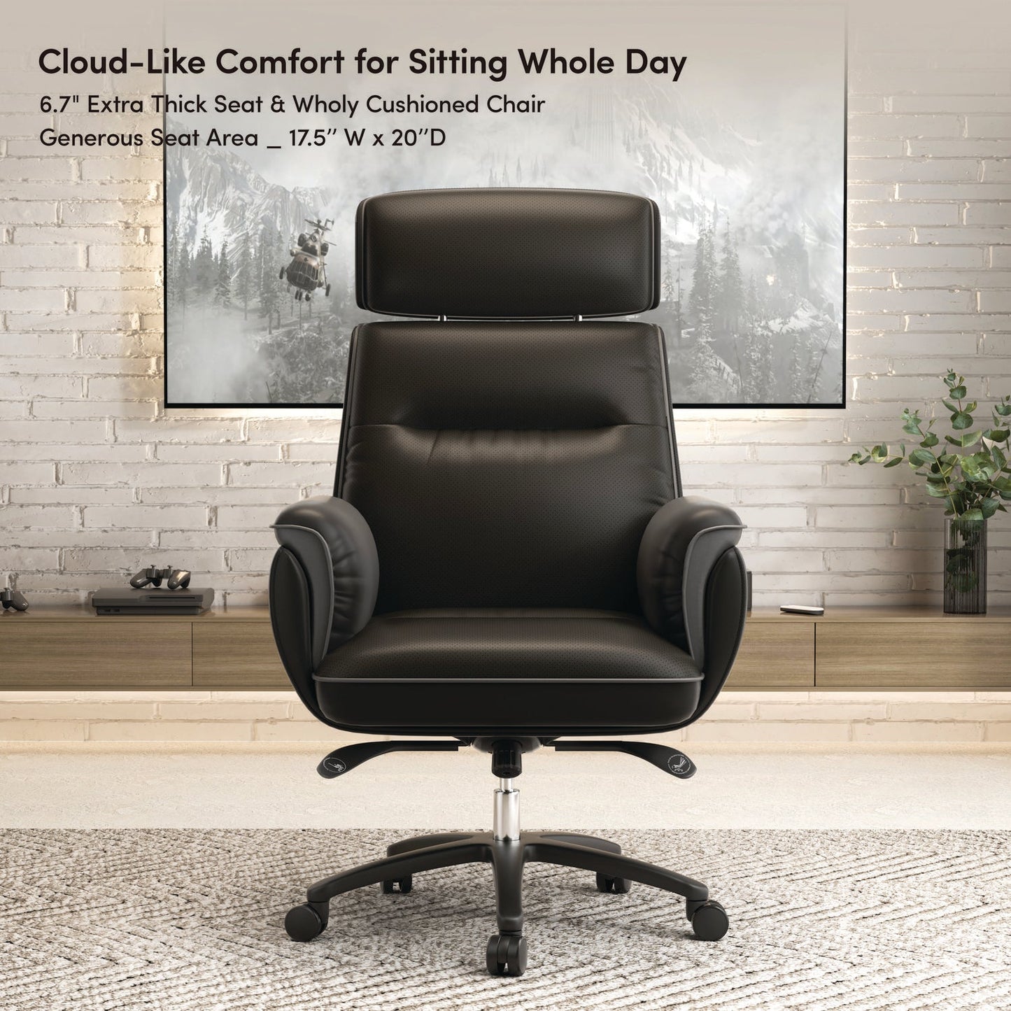 Eureka Ergonomic® Royal Executive Office Chair, Support up to 300 lb, 19.46"-22.26" Seat Height, Black PU Leather Seat, Black Faux Leather Back
