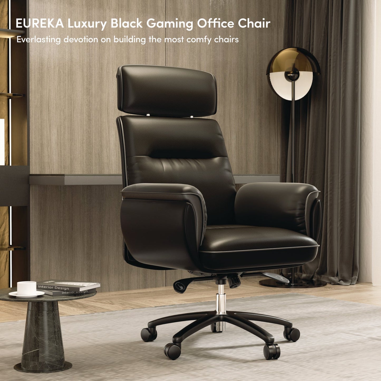 Eureka Ergonomic® Royal Executive Office Chair, Support up to 300 lb, 19.46"-22.26" Seat Height, Black PU Leather Seat, Black Faux Leather Back
