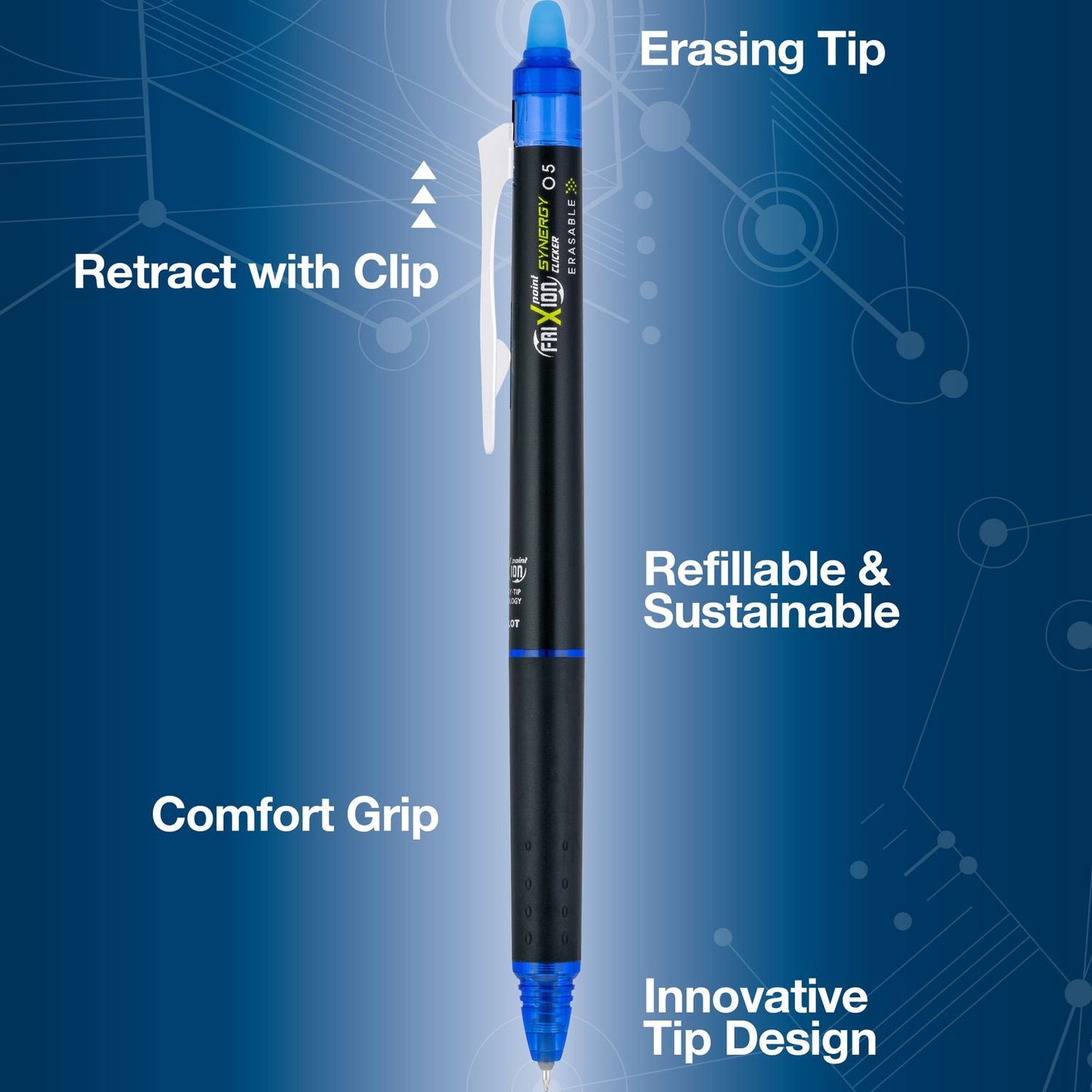 Pilot® FriXion Synergy Clicker Erasable Gel Pen, Retractable, Extra-Fine 0.5 mm, Assorted Ink and Barrel Colors, 5/Pack