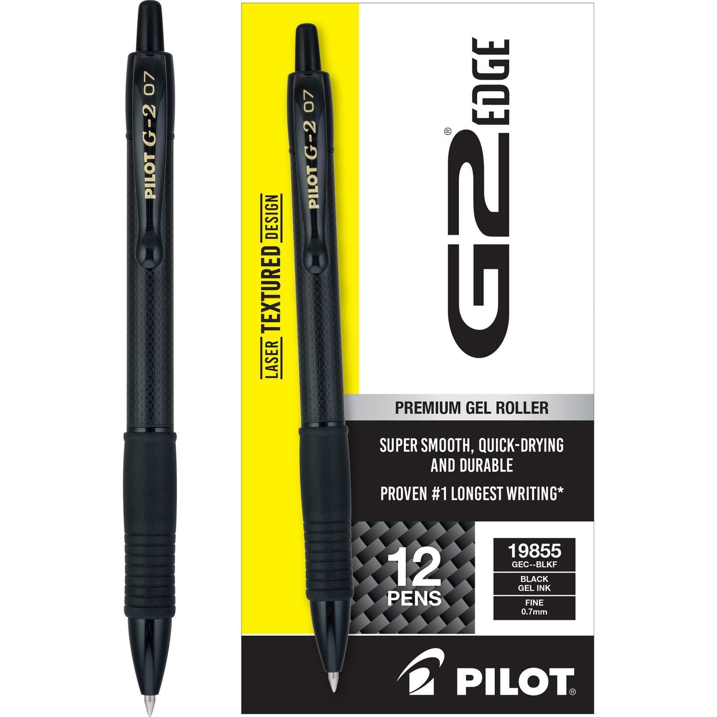 Pilot® G2 Edge Premium Gel Pen, Retractable, Fine 0.7 mm, Black Ink, Black Barrel, Dozen