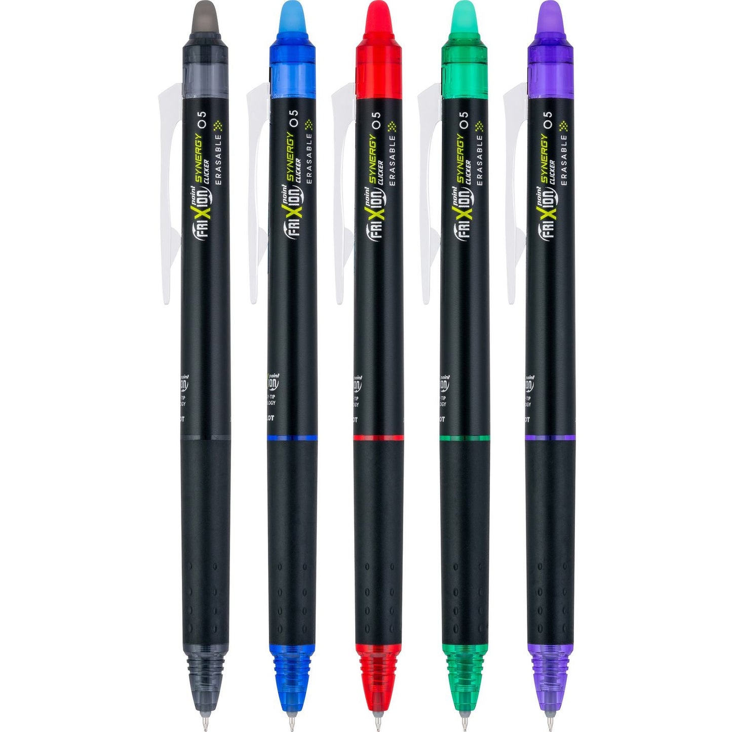 Pilot® FriXion Synergy Clicker Erasable Gel Pen, Retractable, Extra-Fine 0.5 mm, Assorted Ink and Barrel Colors, 5/Pack