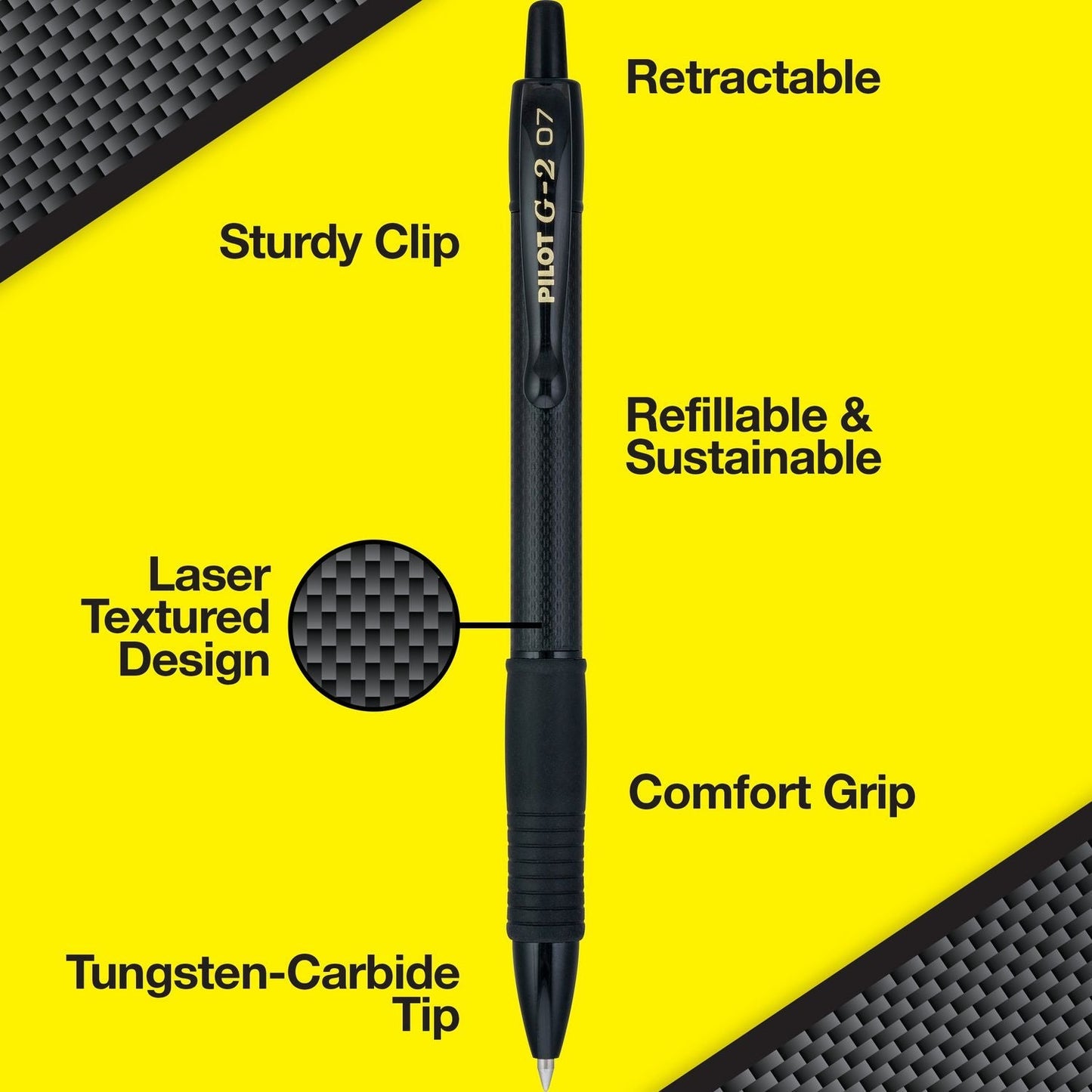 Pilot® G2 Edge Premium Gel Pen, Retractable, Fine 0.7 mm, Black Ink, Black Barrel, 36/Pack