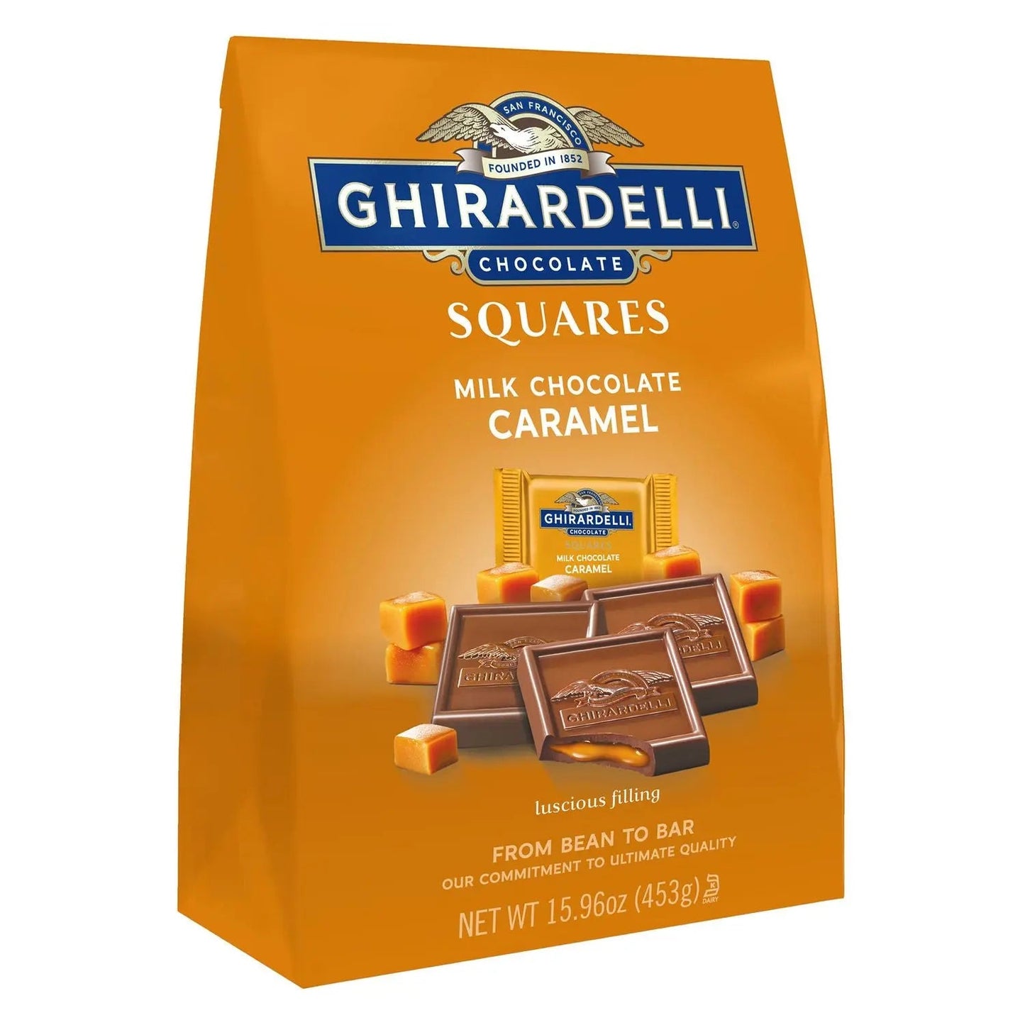 Ghirardelli® Milk Chocolate and Caramel Chocolate Squares, 15.96 oz Bag, 2/Carton