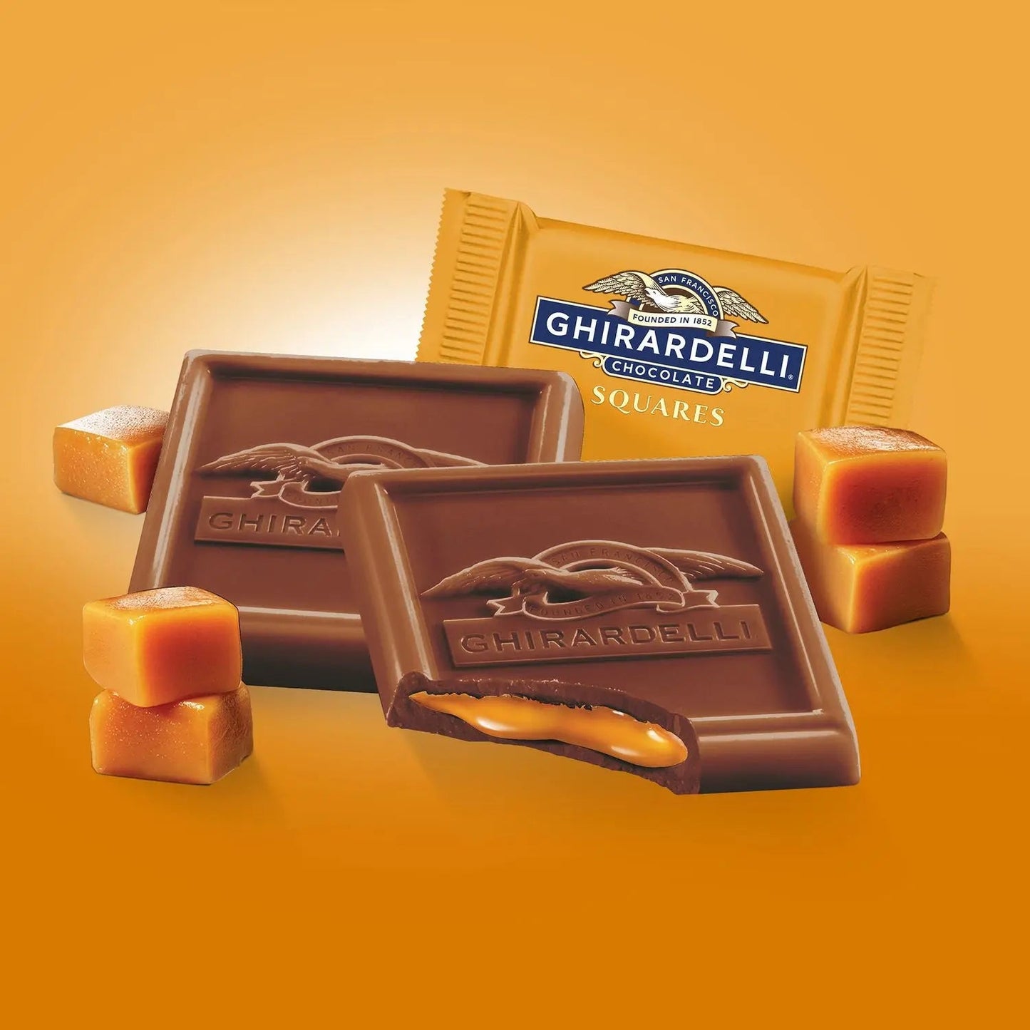 Ghirardelli® Milk Chocolate and Caramel Chocolate Squares, 15.96 oz Bag, 2/Carton