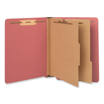 Universal® Deluxe Six-Section Pressboard End Tab Classification Folders, 2 Dividers, 6 Fasteners, Letter Size, Bright Red, 10/Box
