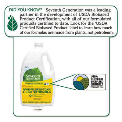 Seventh Generation® Natural Automatic Dishwasher Gel, Lemon, Jumbo 70 Oz Bottle, 6/ct