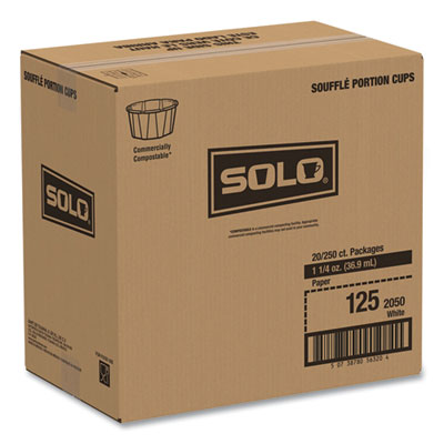 SOLO® Paper Portion Cups, 1.25 oz, White, 250/Bag, 20 Bags/Carton