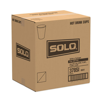 SOLO® Paper Hot Drink Cups in Bistro Design, 8 oz, Maroon, 50/Bag, 20 Bags/Carton