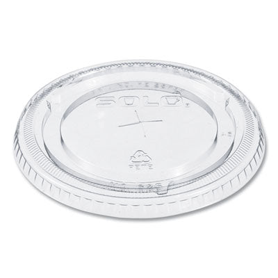 SOLO® PETE Flat Straw-Slot Cold Cup Lids, Fits 16 oz to 24 oz Cold Cups, Plastic, Clear, 100/Pack, 10 Packs/Carton