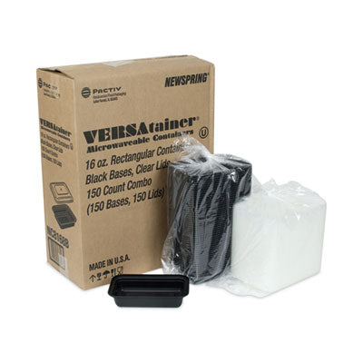 Pactiv Evergreen Newspring VERSAtainer Microwavable Containers, 16 oz, 5 x 7.25 x 1.5, Black/Clear, Plastic, 150/Carton