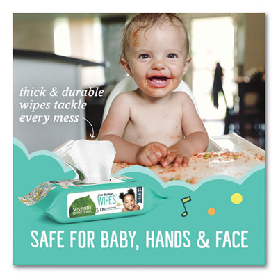 Seventh Generation® Free and Clear Baby Wipes, 7 x 7, Refill, Unscented, White, 256/Pack, 3 Packs/Carton