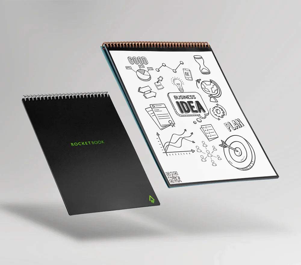 Rocketbook Flip Smart Notepad, Black Cover, Lined/Dot Grid Rule, 6 x 8.8, White, 18 Sheets
