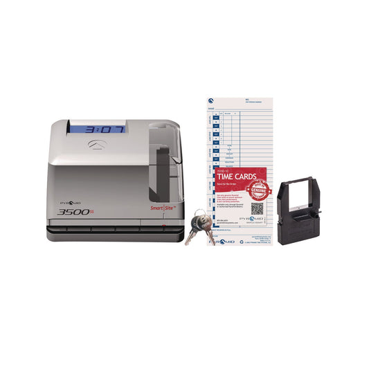 Pyramid Technologies 3500 Smart Site Punch Card Time Clock System, DC Powered Operation, Light Gray