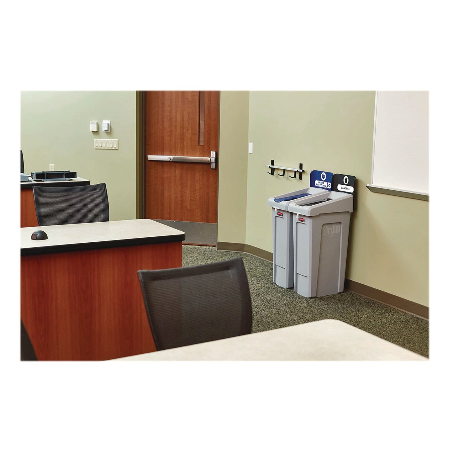 Rubbermaid® Commercial Slim Jim Recycling Station Kit, 1-Stream Landfill, 23 gal, Plastic, Gray/Black