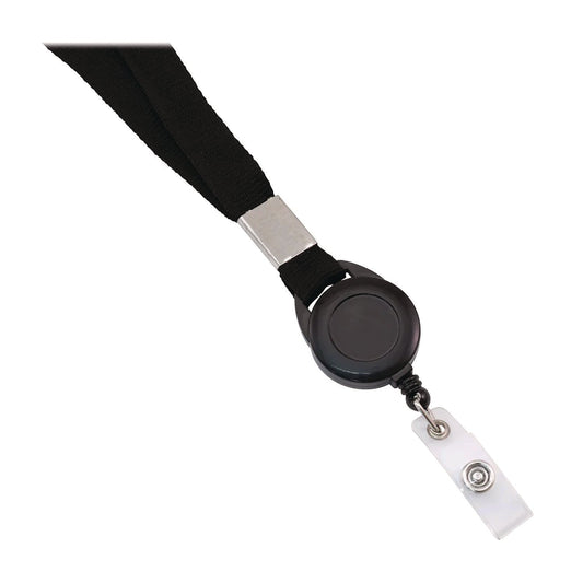 Advantus Breakaway Badge Reel with Lanyard, Extends 30", Black/White, 12/Pack