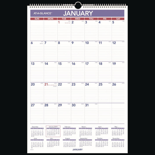 AT-A-GLANCE® Erasable Wall Calendar, 15.5 x 22.75, White Sheets, 12-Month (Jan to Dec): 2025