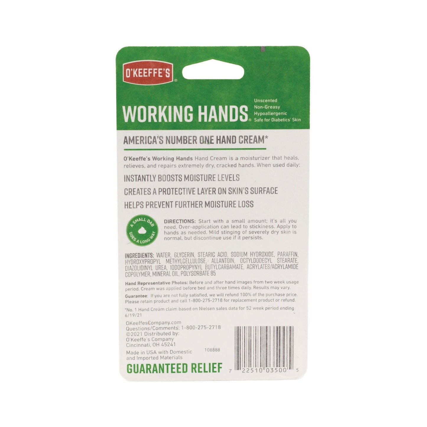 O'Keeffe's® Working Hands Cream, 3.4 oz Jar, Unscented