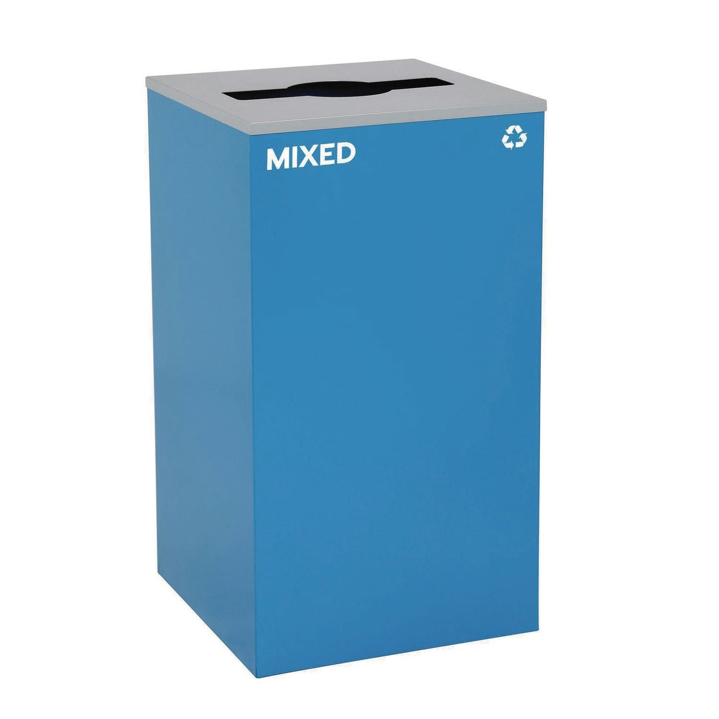 Alpine Industries 29 Gallon Trash/Recycling Cans, Steel, Blue Mixed Recycling with Mixed Lid, Black Trash Can with Square Lid