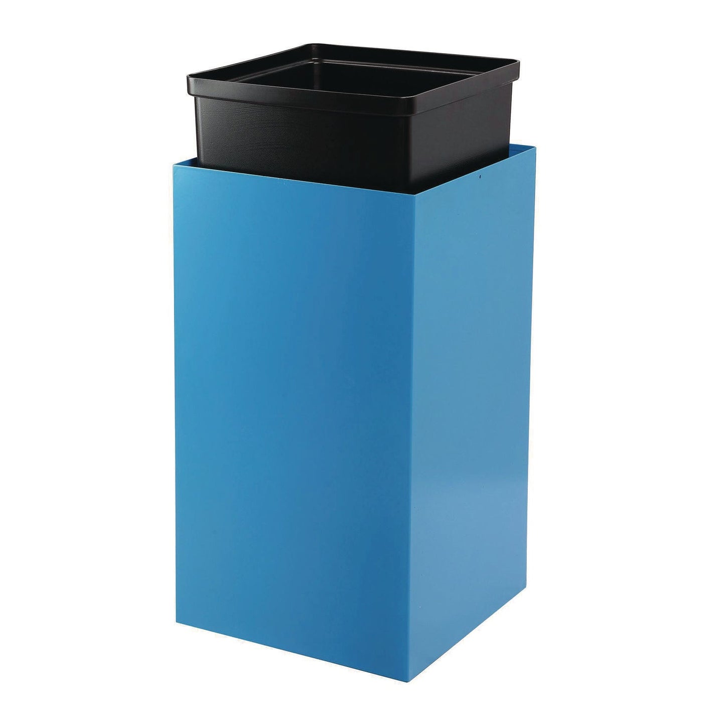 Alpine Industries 29 Gallon Trash/Recycling Cans, Steel, Blue Recycling with Circle Lid, Black Trash Can with Square Lid