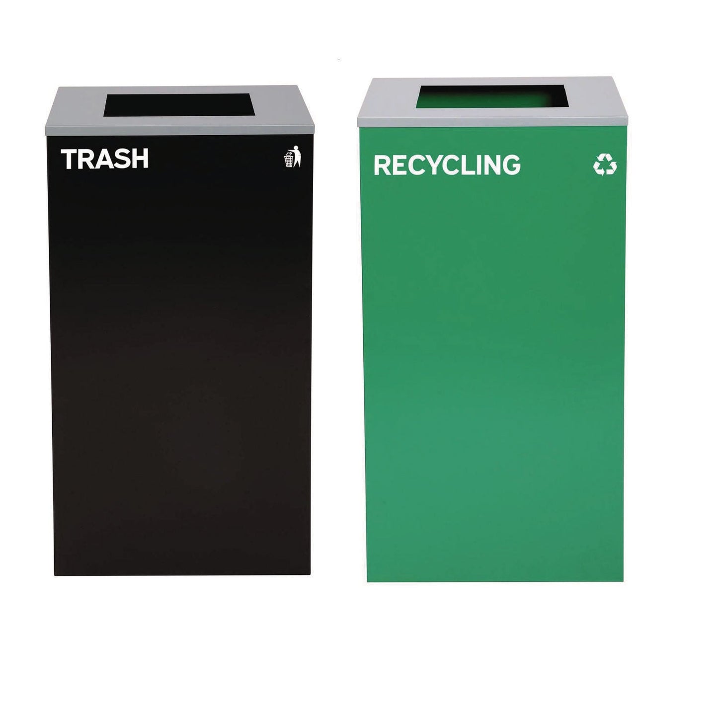 Alpine Industries 29 Gallon Trash/Recycling Cans, Steel, Green Recycling Can with Square Lid, Black Trash Can with Square Lid