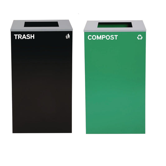 Alpine Industries 29 Gallon Trash/Recycling Cans, Steel, Green Compost Can with Square Lid, Black Trash Can with Square Lid