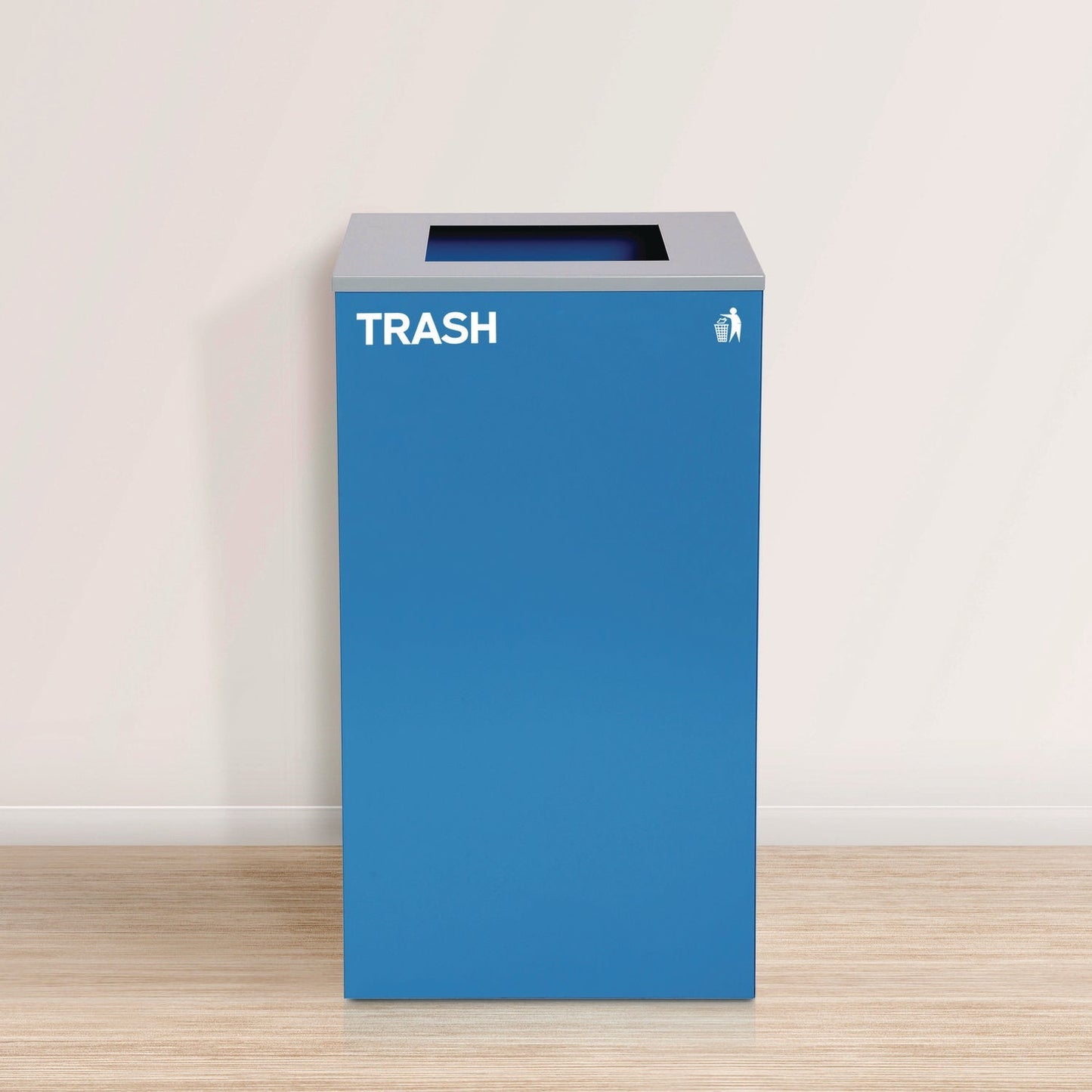 Alpine Industries 29 Gallon Trash/Recycling Cans, Steel, Blue Trash Can with Square Lid