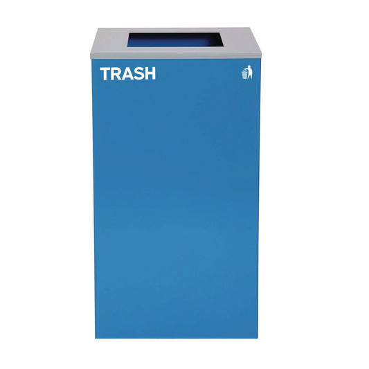 Alpine Industries 29 Gallon Trash/Recycling Cans, Steel, Blue Trash Can with Square Lid